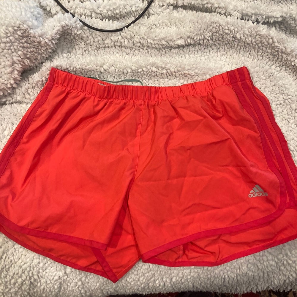 Adidas red shorts L 4”